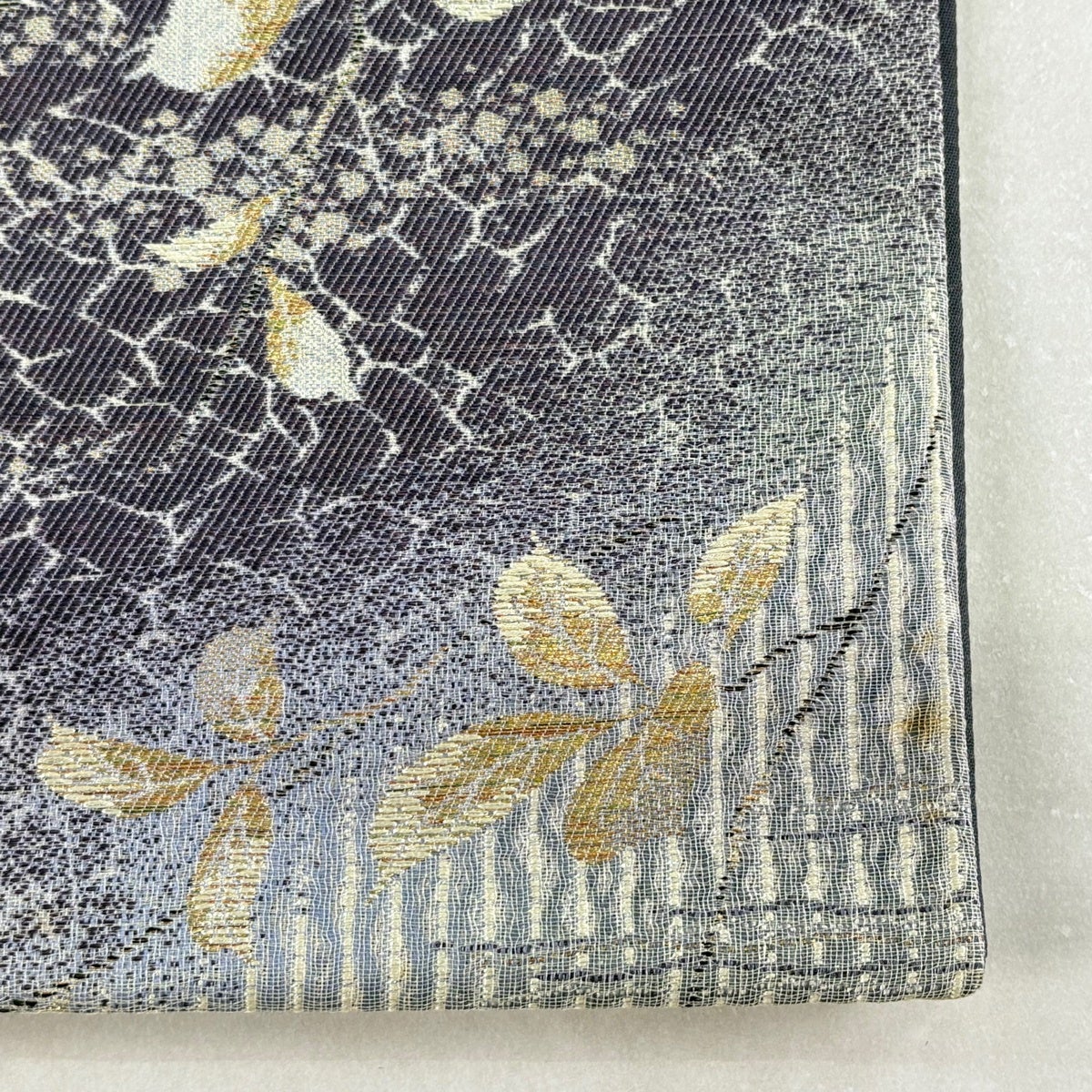 袋帯 秀品 やまと 桜 縞 金糸 箔 紫 六通 正絹｜中古・古着