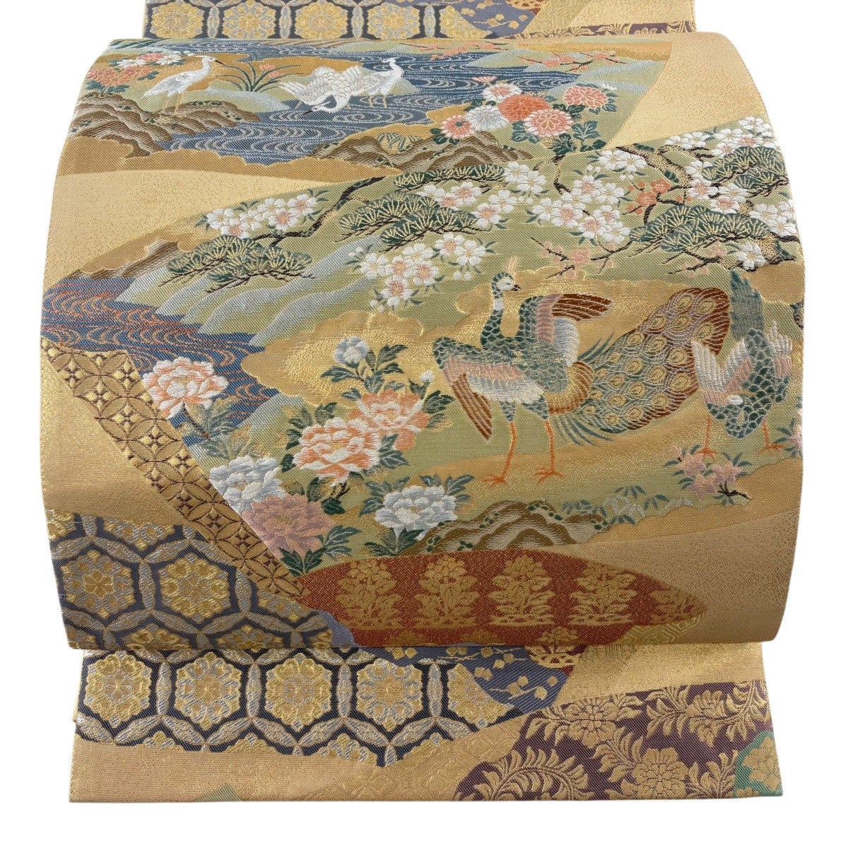 袋帯 秀品 向かい鳥 花鳥 金銀糸 箔 金色 六通 正絹｜中古・古着