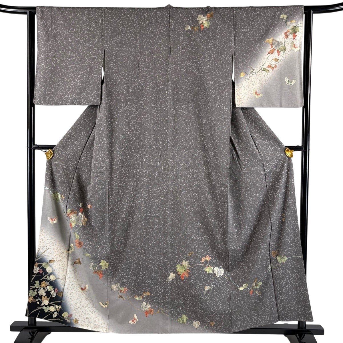 訪問着 身丈157.5cm 裄丈62.5cm S 袷 落款あり 葡萄 蝶 螺鈿 金銀彩