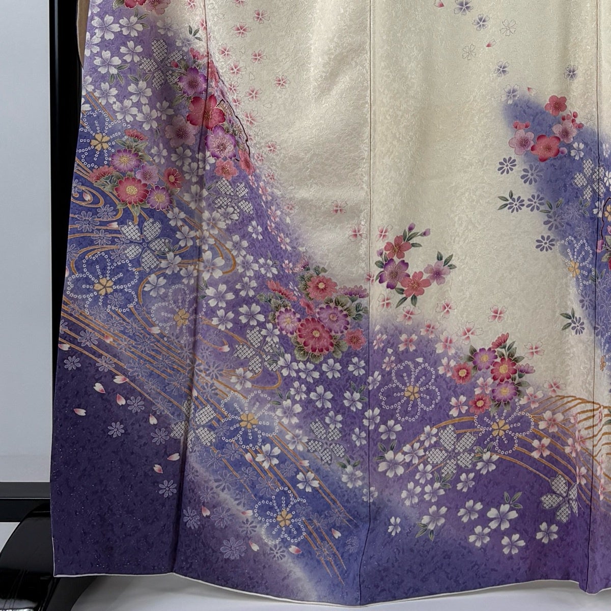 振袖 身丈164cm 裄丈66cm M 袷 桜 雪輪 金通し 金彩 クリーム 正絹