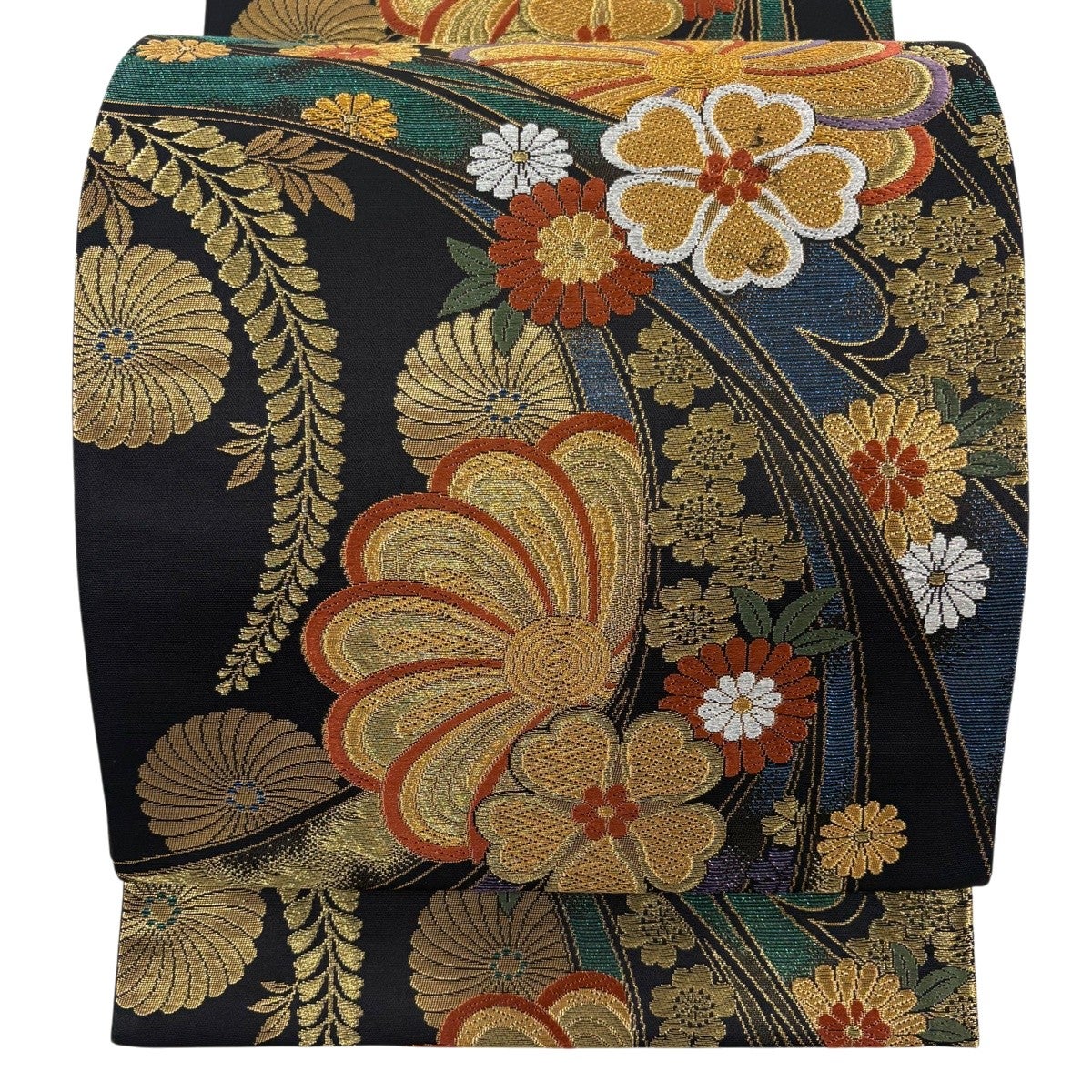 袋帯 秀品 草花 金糸 唐織 黒 六通 正絹｜中古・古着・リサイクル着物
