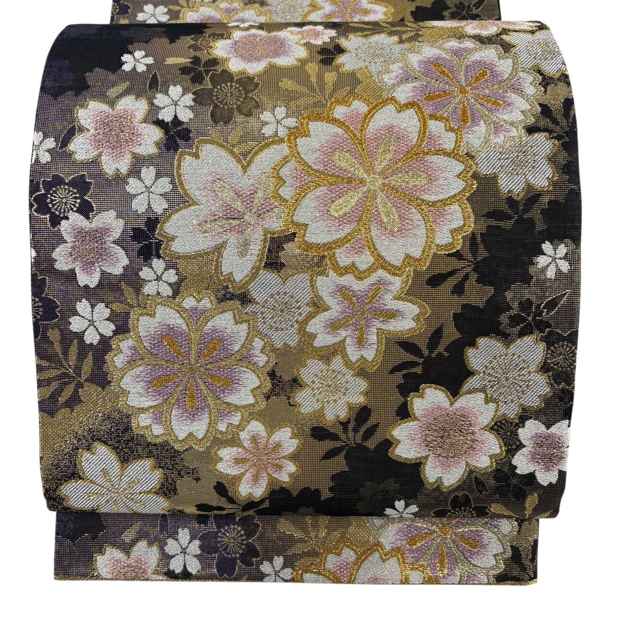 美品】 袋帯 秀品 桜 シルエット 金銀糸 箔 黒 六通 正絹｜中古・古着