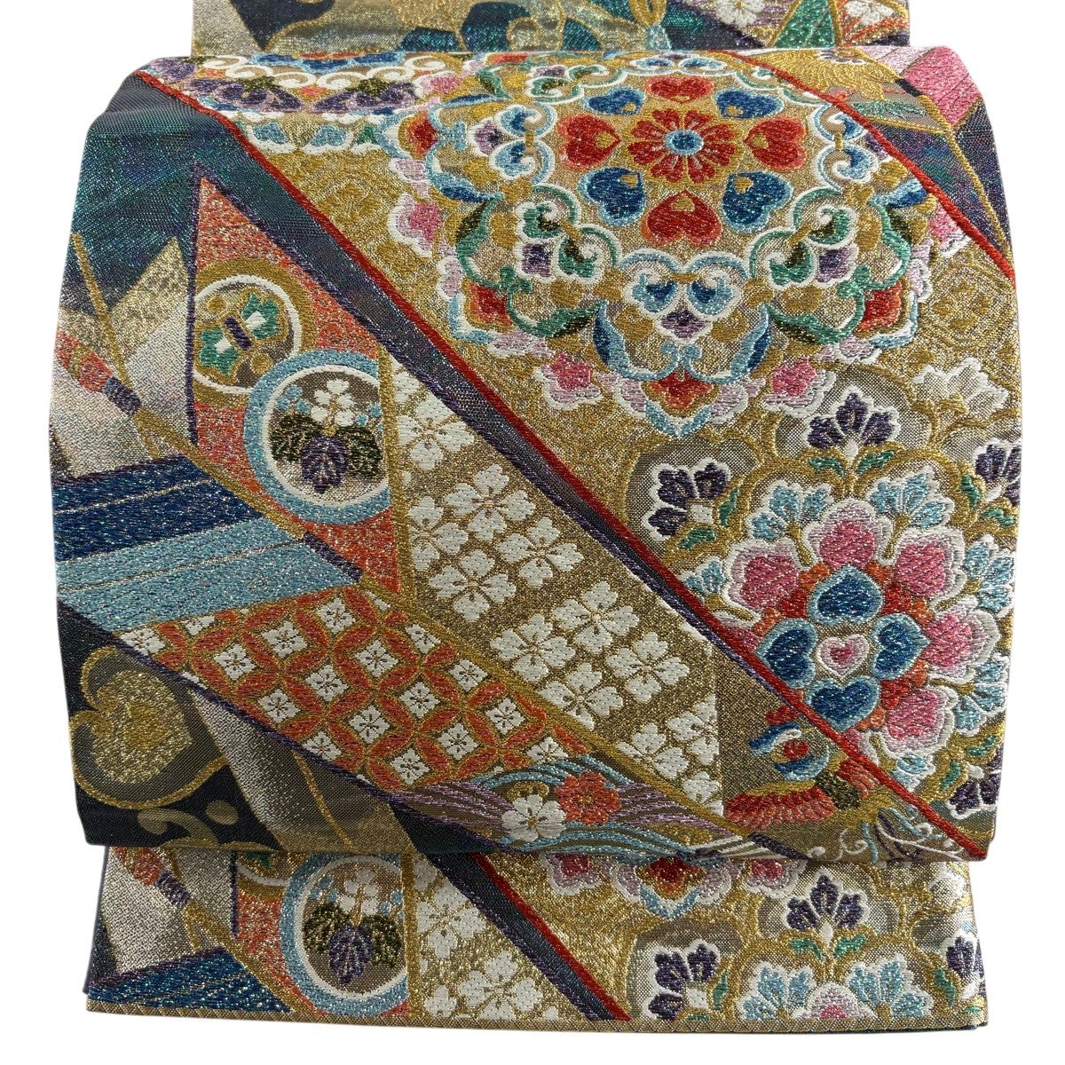 美品】 袋帯 秀品 華文 波頭 箔 金糸 青紫 六通 正絹｜中古・古着