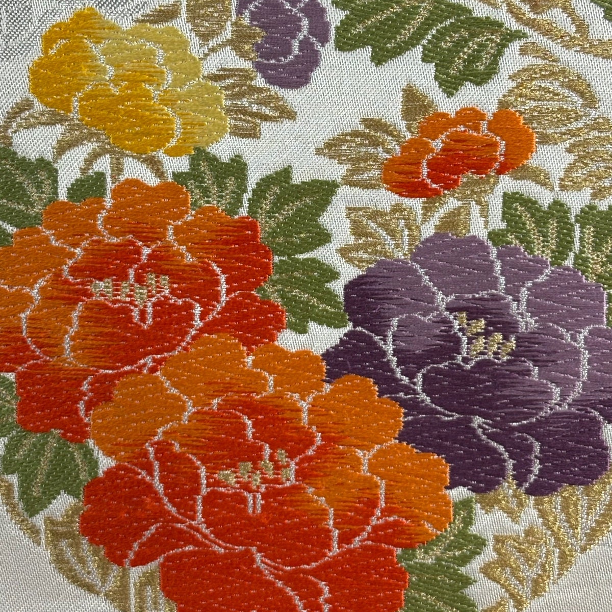 名古屋帯 優品 草花 花丸文 金糸 箔 銀色 正絹｜中古・古着
