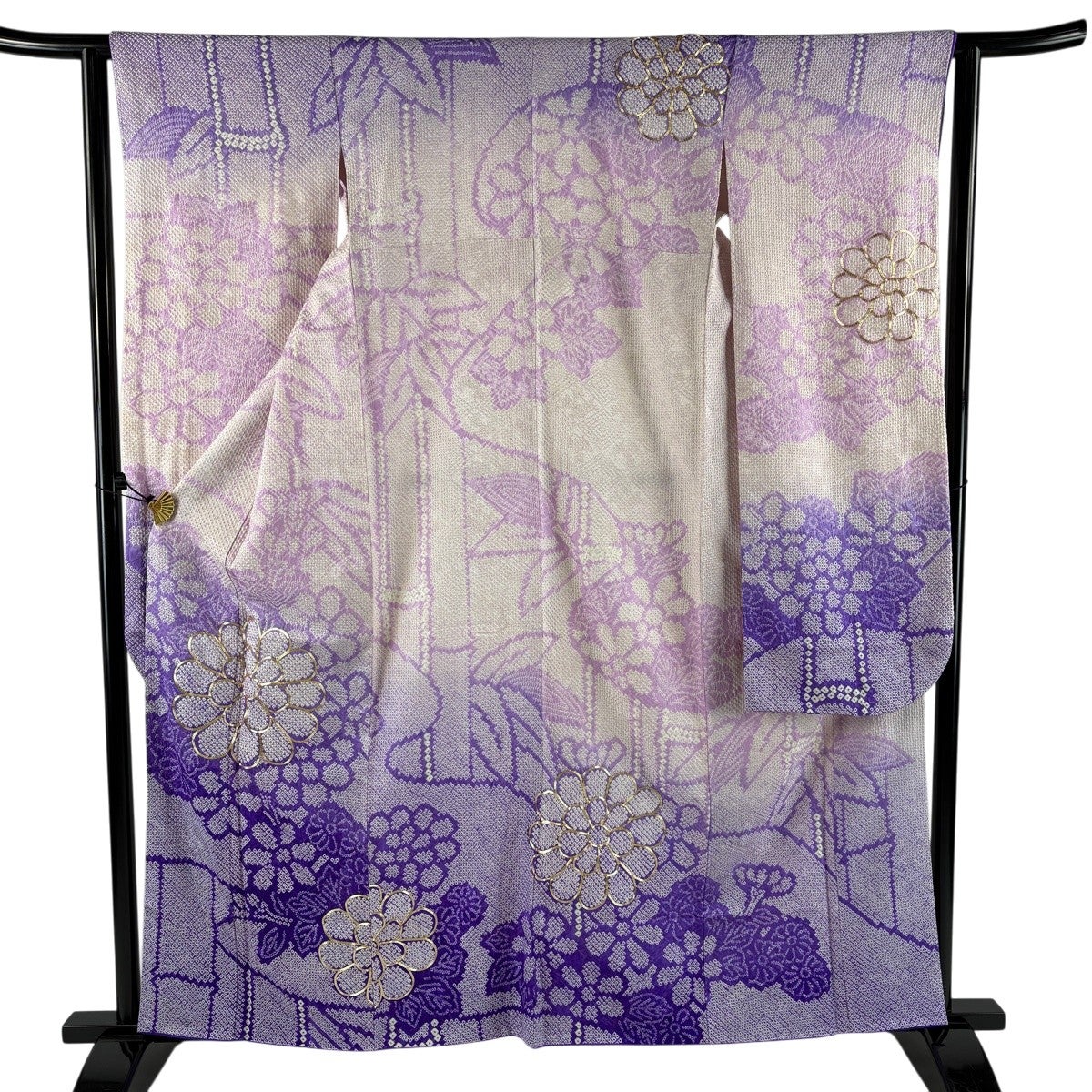 振袖 身丈161.5cm 裄丈62cm S 袷 やまと 菊 霞 総絞り 金糸 薄紫 正絹