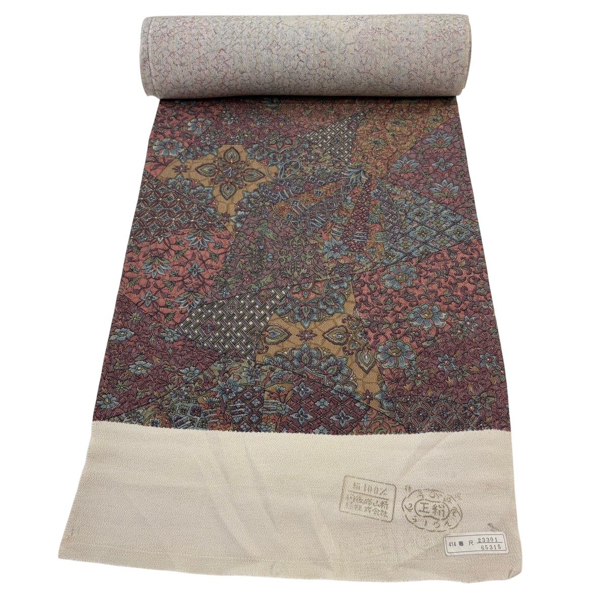 反物 秀品 小紋 更紗 草花 縮緬 茶紫 正絹｜中古・古着・リサイクル