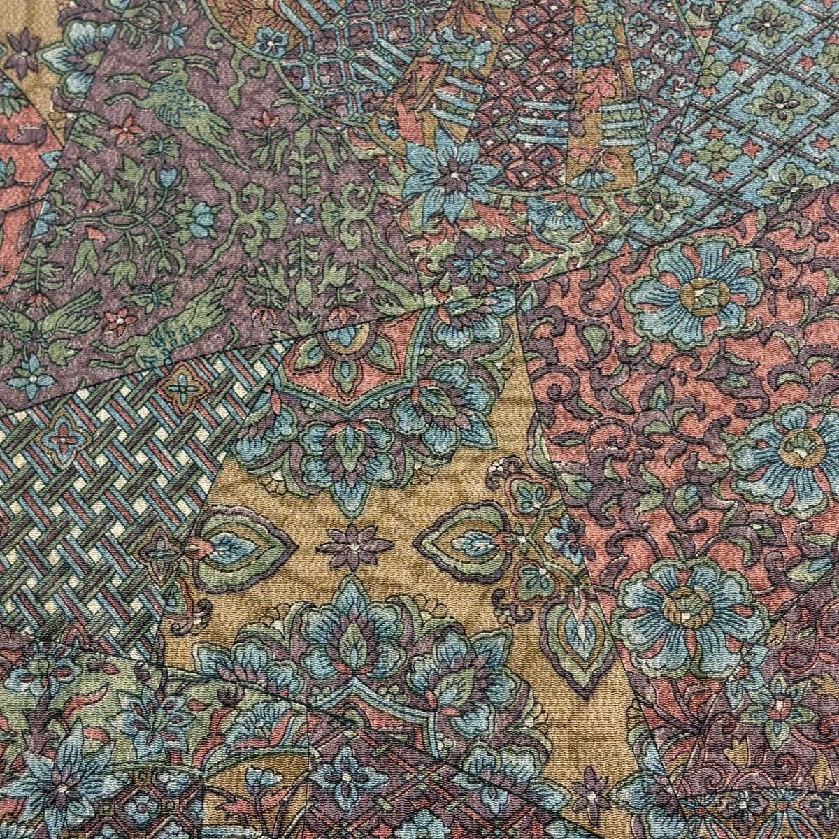 反物 秀品 小紋 更紗 草花 縮緬 茶紫 正絹｜中古・古着・リサイクル