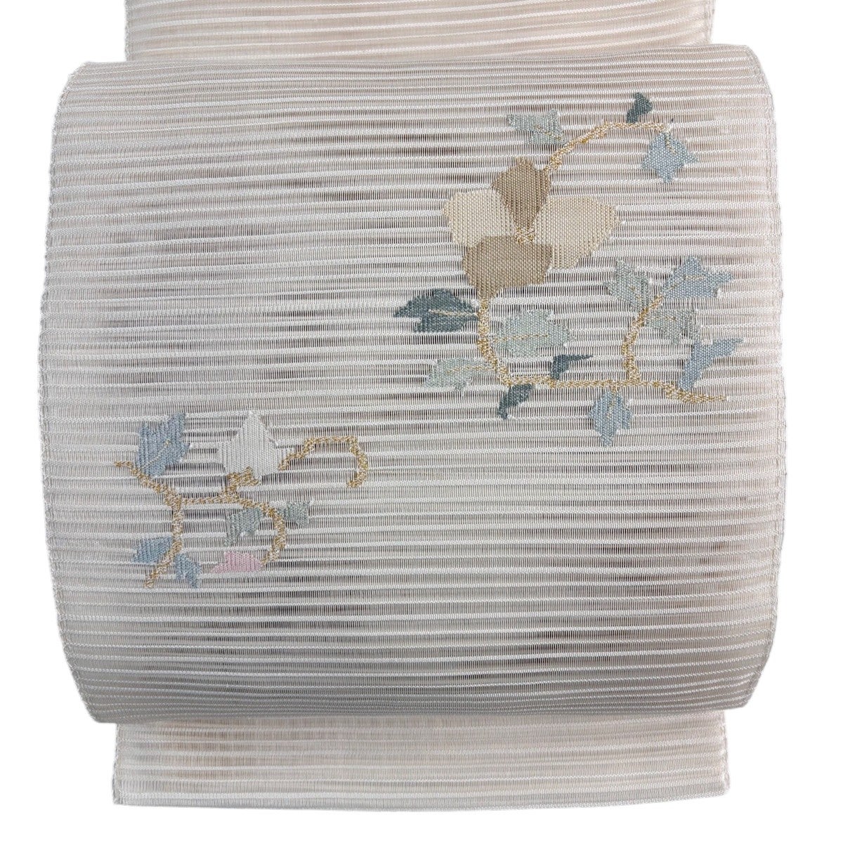 松葉名古屋帯 秀品 夏帯 絽 綴れ銀糸　紫陽花模様正絹 名古屋帯 秀品 夏帯 絽 八寸名古屋帯 松葉仕立て 草花 金銀糸 クリーム