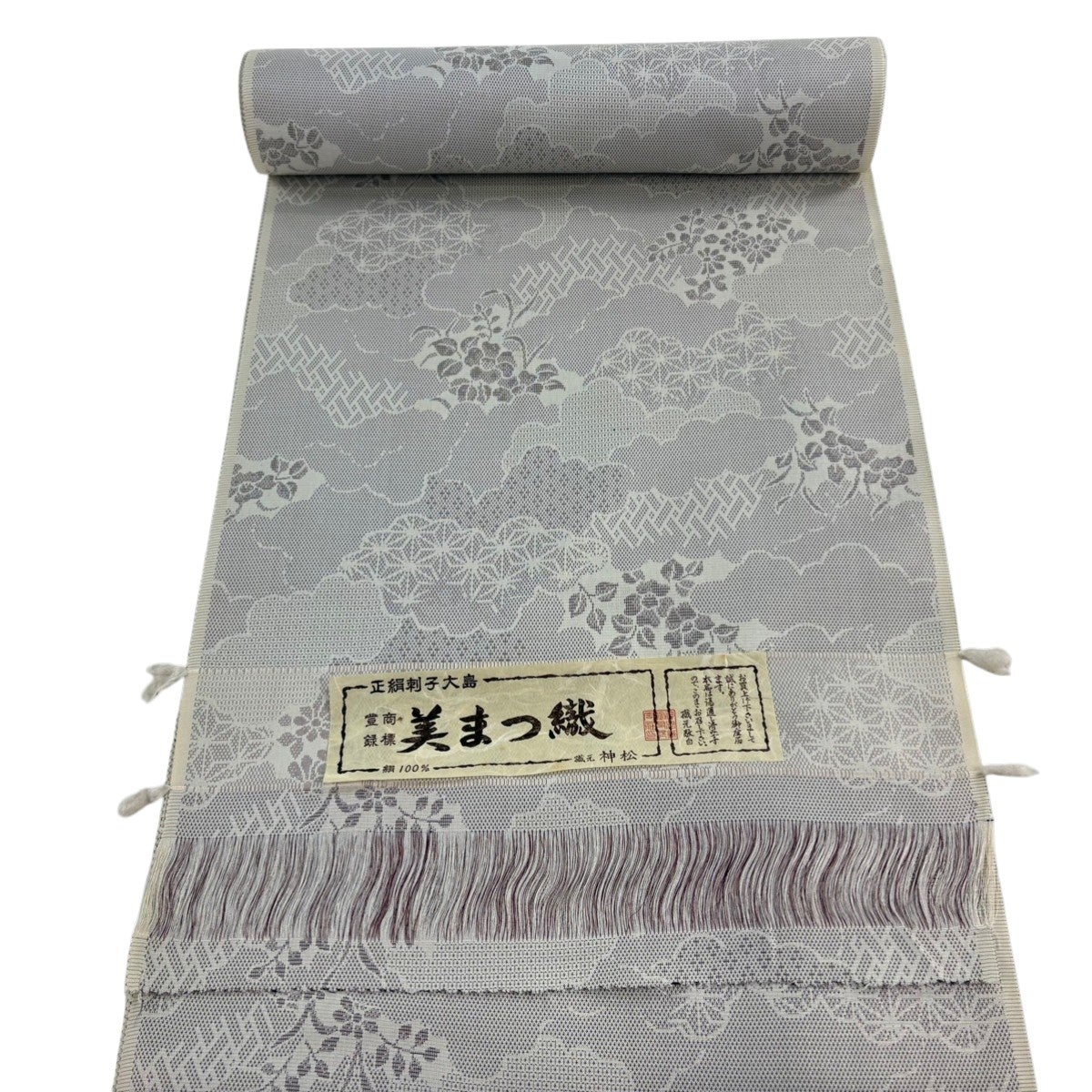 反物 名品 紬 琉里縞 証紙 縞 幾何学 花織 茶色 正絹｜中古・古着