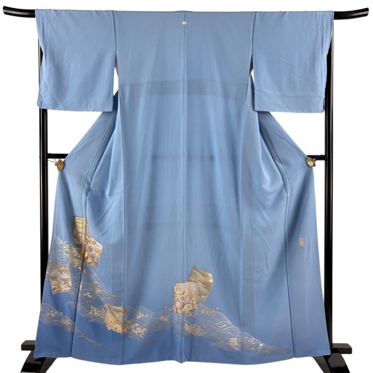 色留袖 身丈164.5cm 裄丈67.5cm L 袷 和田光正 落款あり 破れ色紙 波頭
