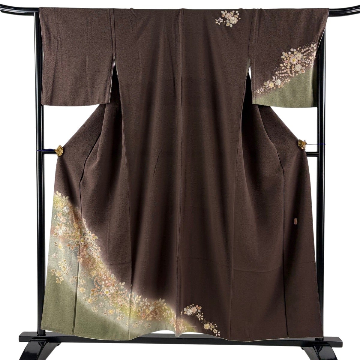 美品】 訪問着 身丈161cm 裄丈68cm L 袷 落款あり 松 波 絞り 金彩 茶