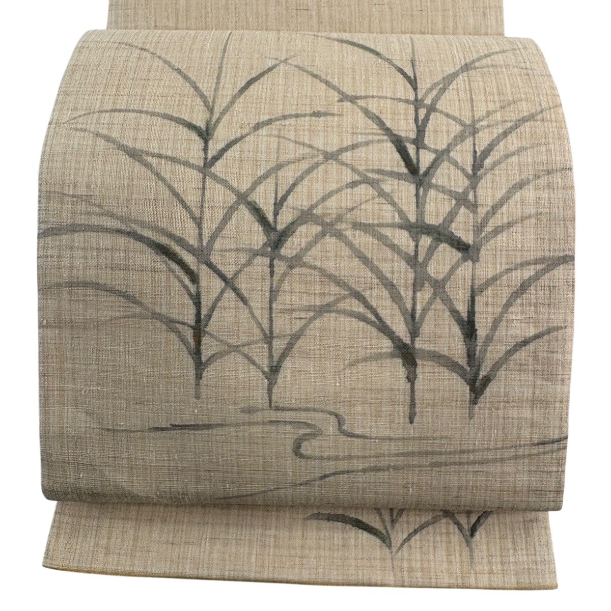名古屋帯 名品 落款あり 夏帯 草花 トンボ 薄茶色 麻｜中古・古着