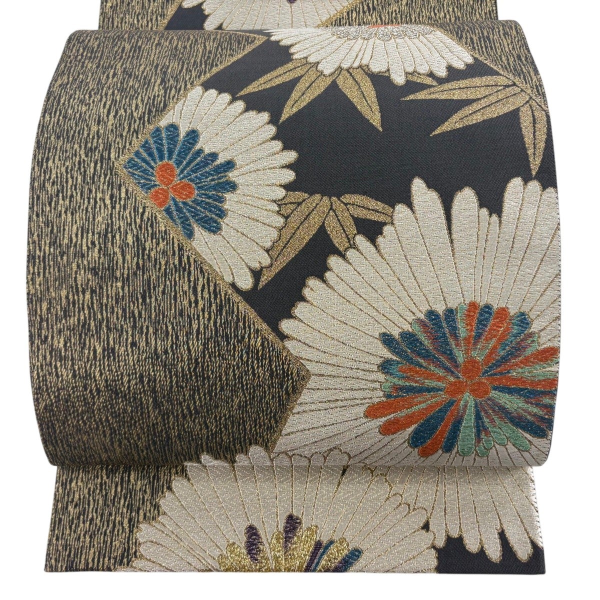 美品】 袋帯 秀品 草花 鶴 金糸 箔 灰白 六通 正絹｜中古・古着