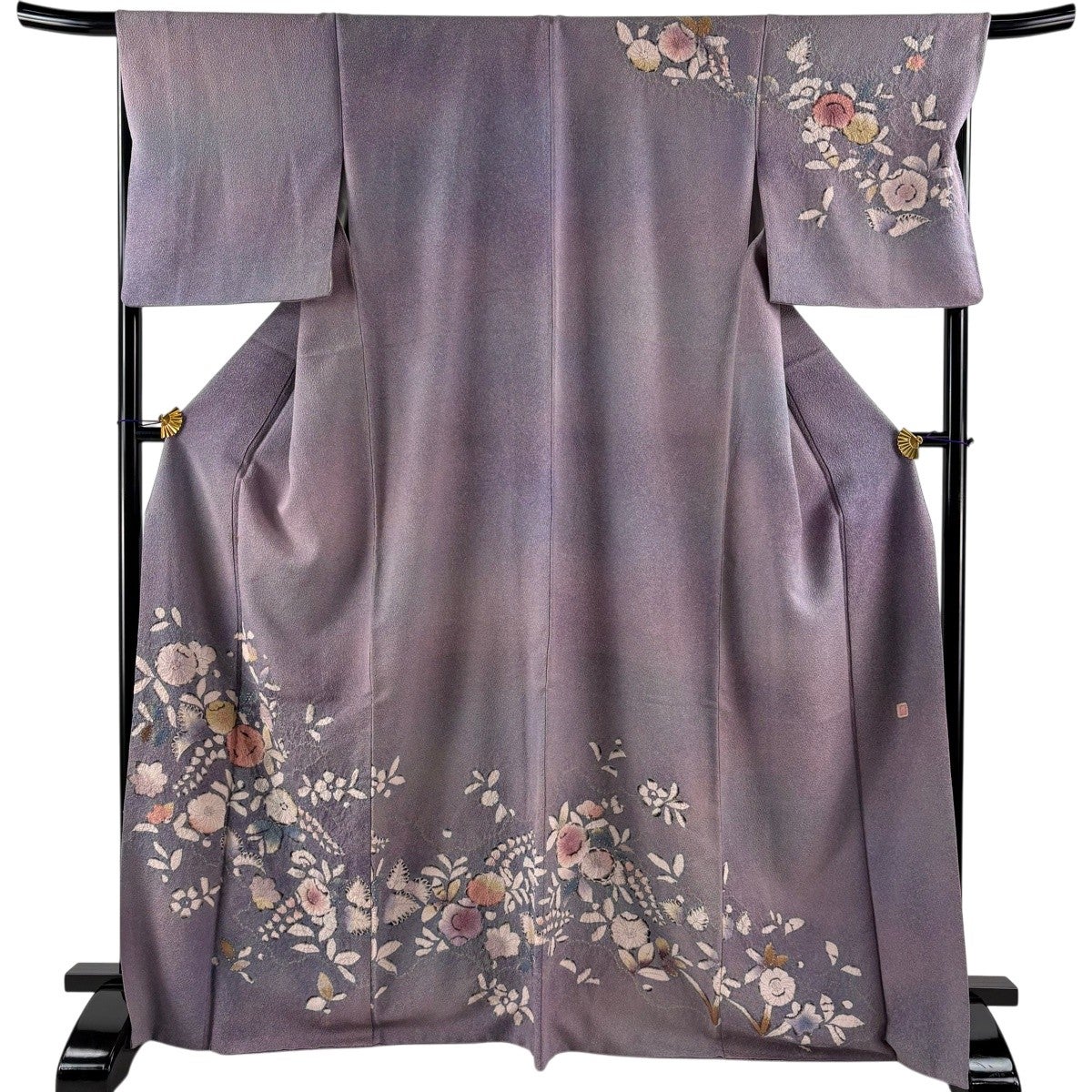美品】 訪問着 身丈169cm 裄丈69.5cm L 袷 辻が花柄 銀通し 絞り 濃紫