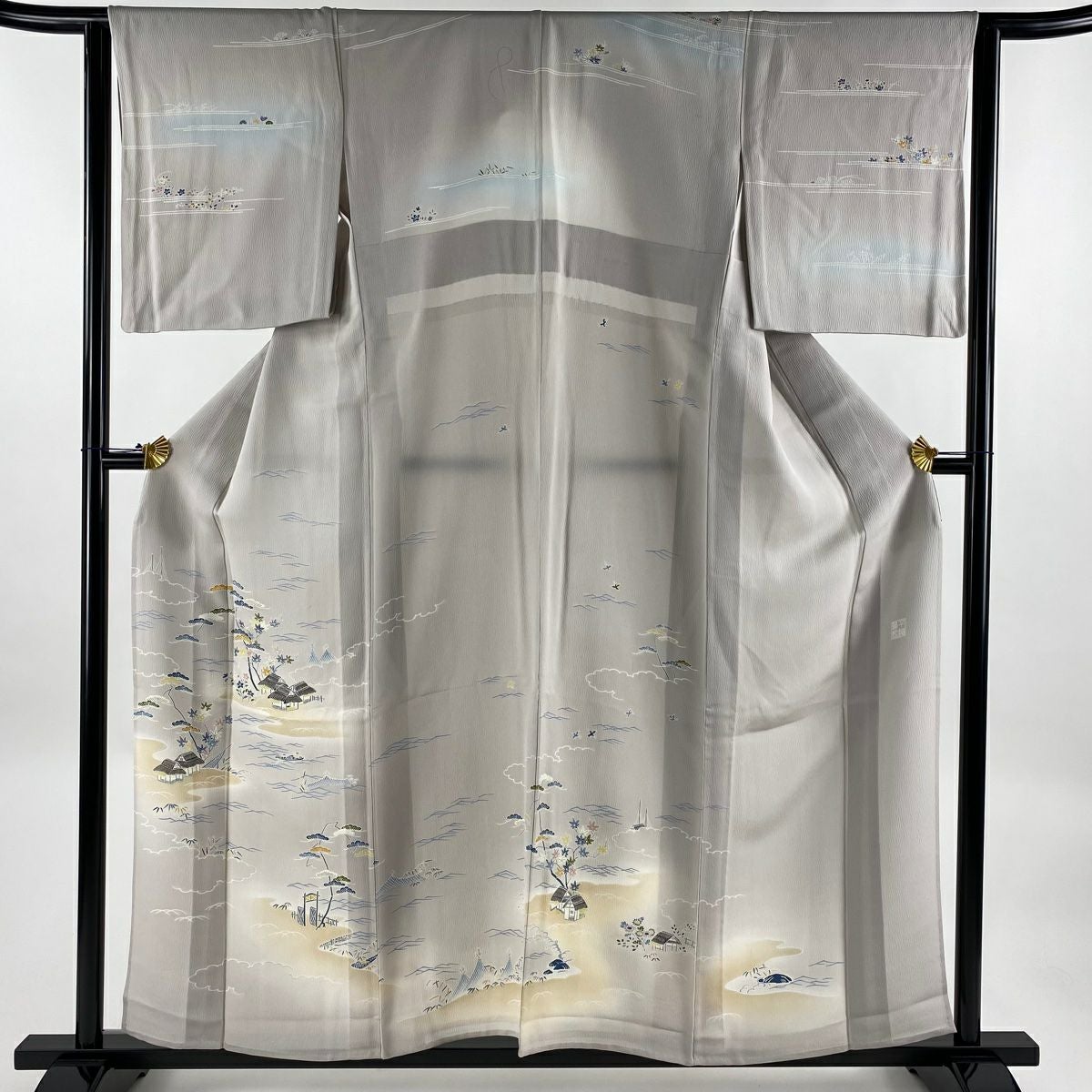 訪問着 身丈157.5cm 裄丈63cm S 単衣 千總 落款あり 家屋 笠松 訪問着 身丈157.5cm 裄丈63cm S 単衣 千總 落款あり 家屋 笠松
