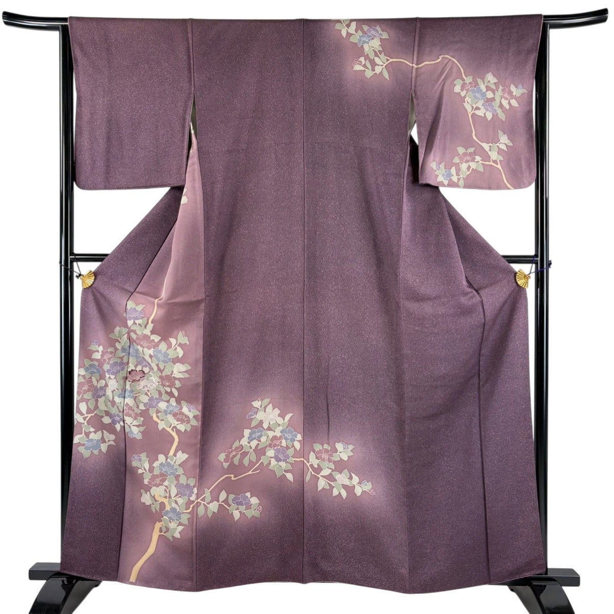 訪問着 身丈160.5cm 裄丈67.5cm L 袷 桜 波 ぼかし 薄紫 正絹 名品