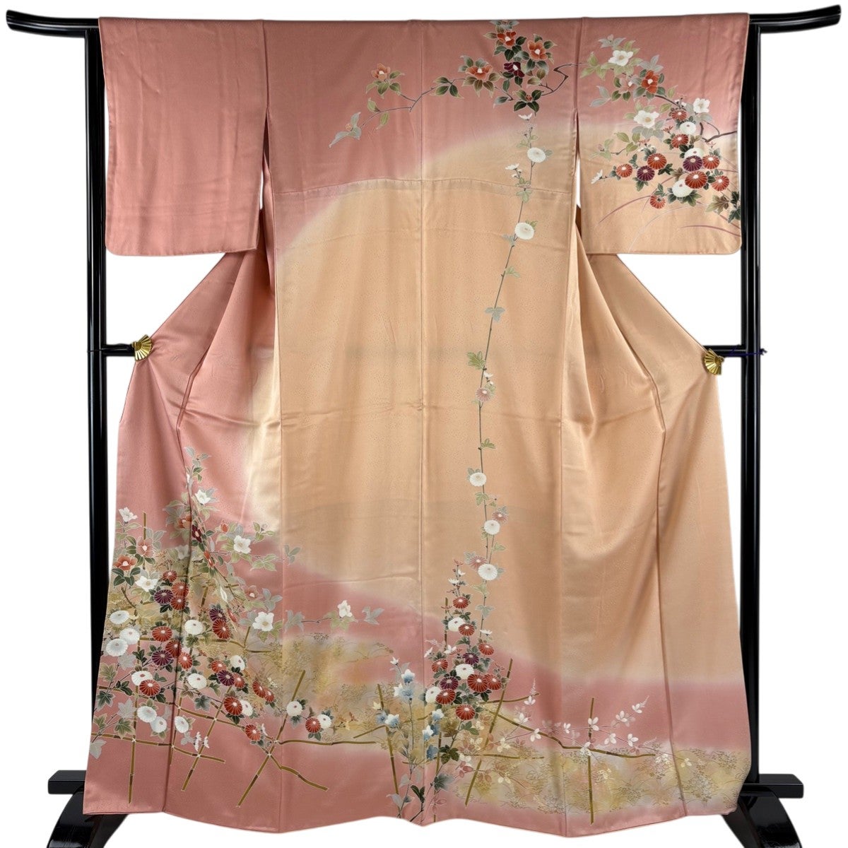訪問着 身丈157cm 裄丈63cm S 袷 菊 総絞り 赤 正絹 秀品｜中古・古着