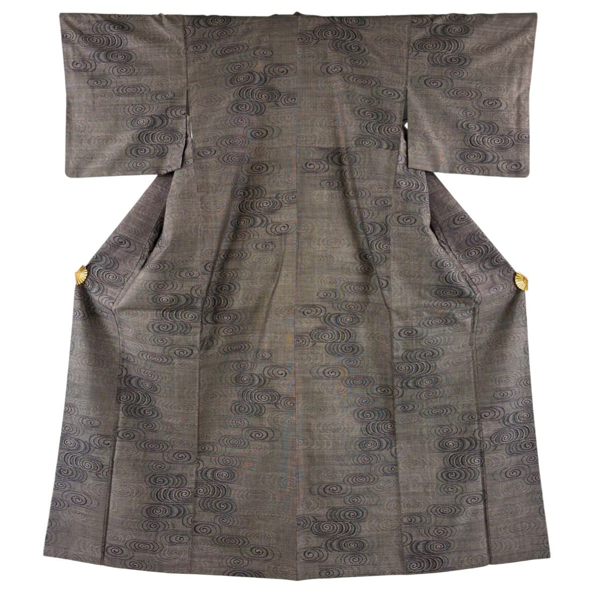 大島紬 身丈159cm 裄丈64.5cm 正絹 名品 【中古】 大島紬 身丈159.5cm 裄丈63cm S 袷 純泥染 証紙あり 草花 焦茶色 正絹