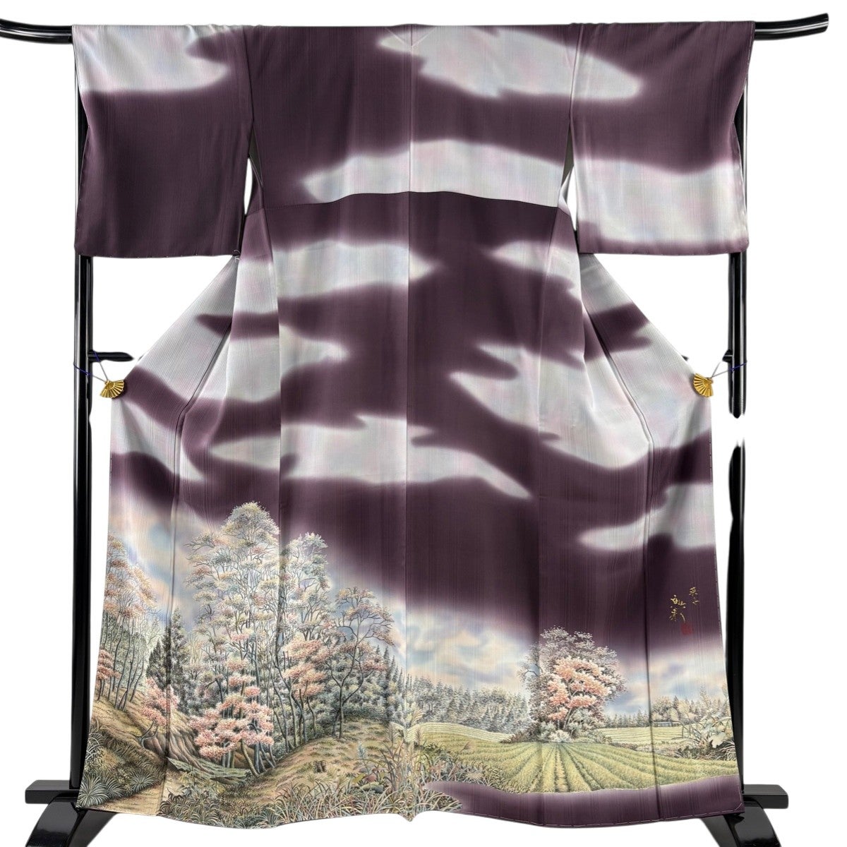 【在庫一掃】 訪問着 身丈171cm 裄丈69cm 正絹 逸品 【中古】 訪問着 身丈171cm 裄丈64cm M 袷 蜀江文 草花 金彩 染め分け 水色 正絹