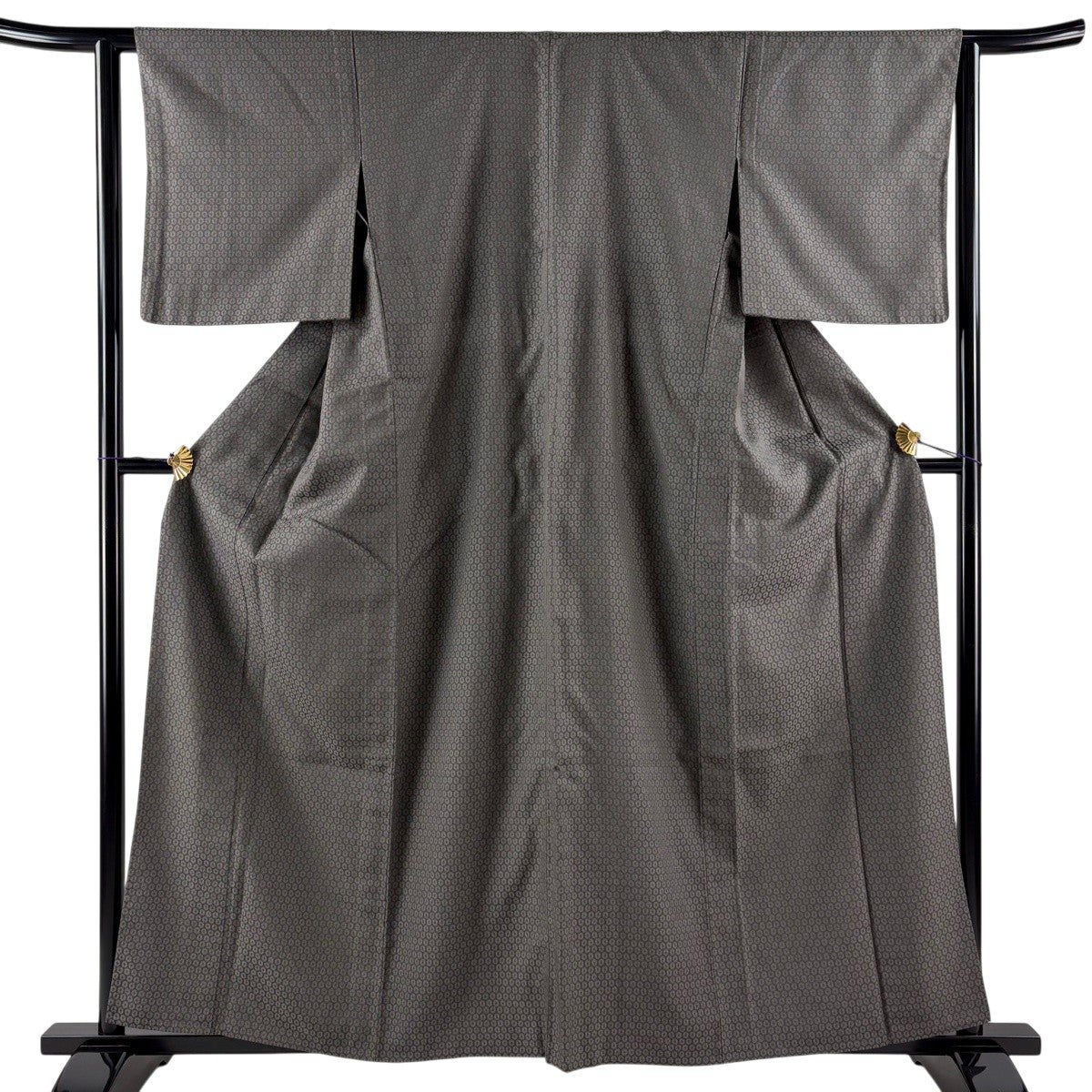 40%OFF お召 身丈160.5cm 裄丈66cm M 単衣 幾何学模様 黒 正絹 逸品