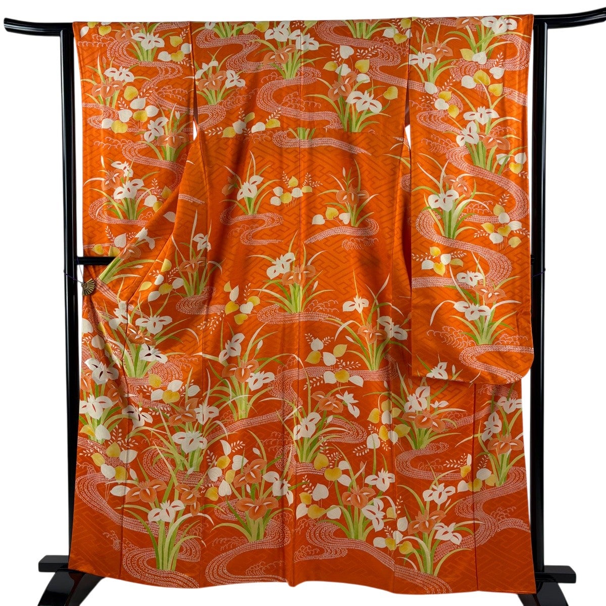 美品】 振袖 身丈163.5cm 裄丈66cm M 袷 菊 総絞り ぼかし 薄オレンジ