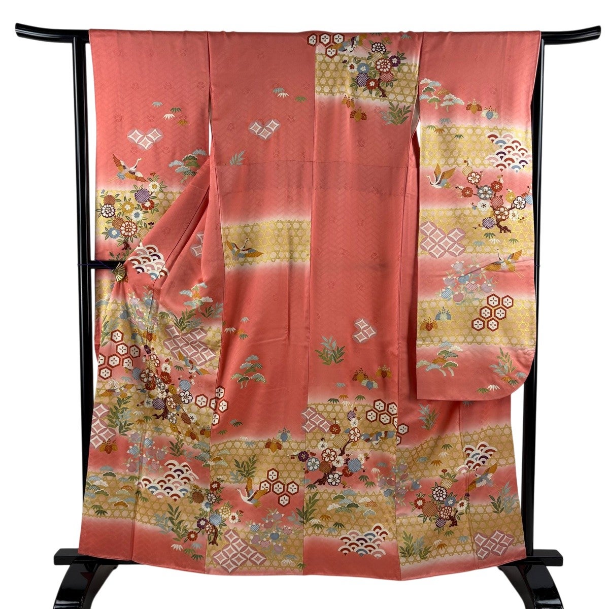 振袖 身丈160.5cm 裄丈66cm M 袷 袋帯フルセット 鶴 桜 金彩 染め分け