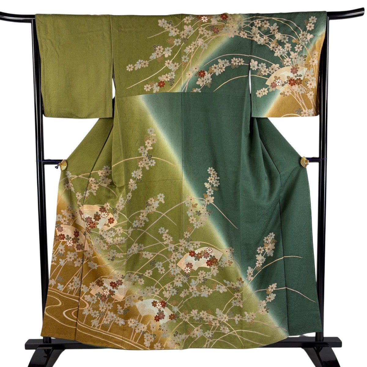 美品】 訪問着 身丈157.5cm 裄丈66.5cm M 袷 菊 扇面 金彩 ぼかし