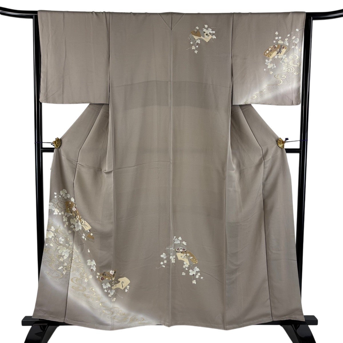 付下げ 身丈164cm 裄丈68cm L 袷 雪輪 桜 金彩 ぼかし 黒 正絹 名品