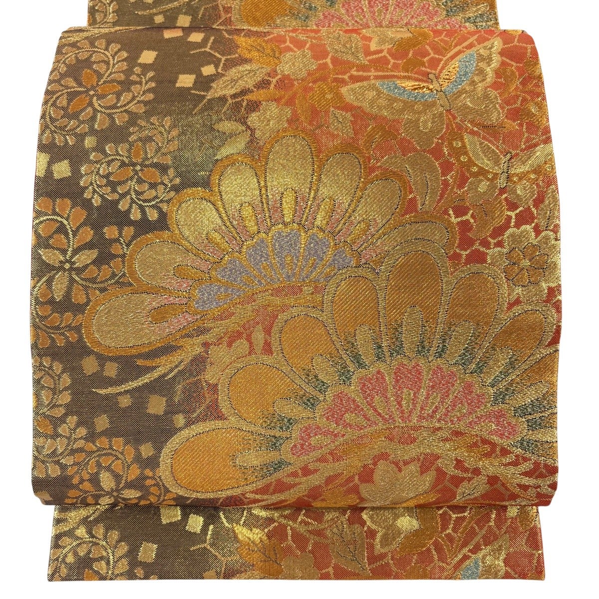 美品】 名古屋帯 優品 若松 幾何学模様 オレンジ 正絹｜中古・古着