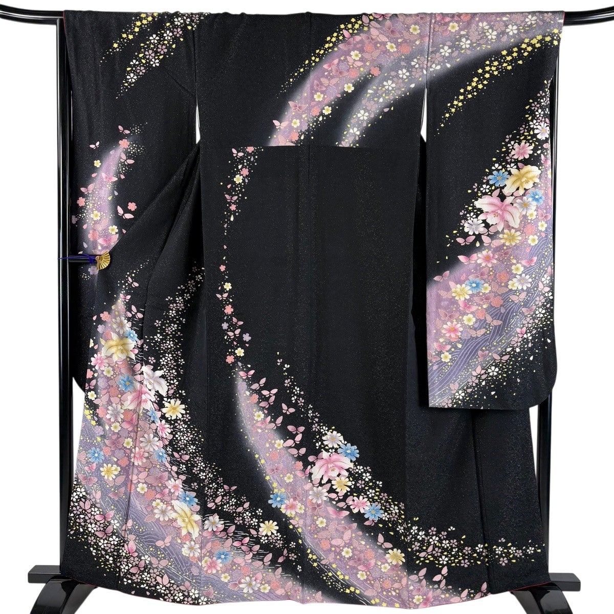 美品】 振袖 身丈168.5cm 裄丈68cm L 袷 菊 草花 銀通し ぼかし 赤