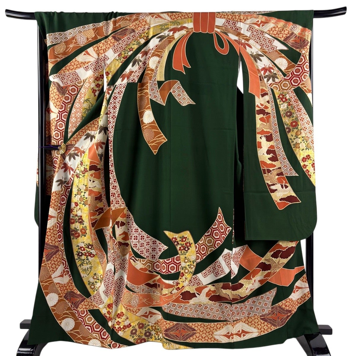 振袖 身丈162cm 裄丈68cm L 袷 菊 七宝 金通し 金彩 赤 正絹 名品