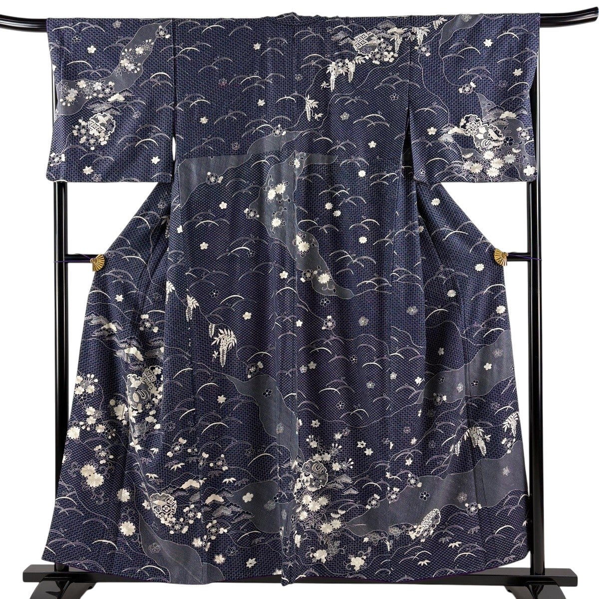 訪問着 身丈164.5cm 裄丈63cm S 袷 辻が花 金彩 ぼかし 灰色 正絹 名品