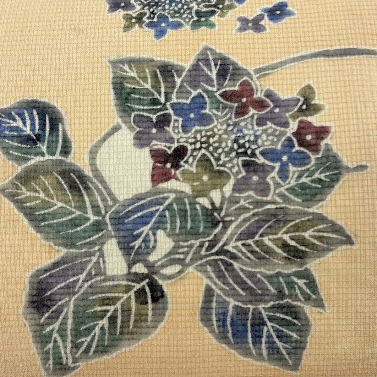 美品】 開き名古屋帯 逸品 落款あり 川島草苑 夏帯 夏紬地 紫陽花 薄茶