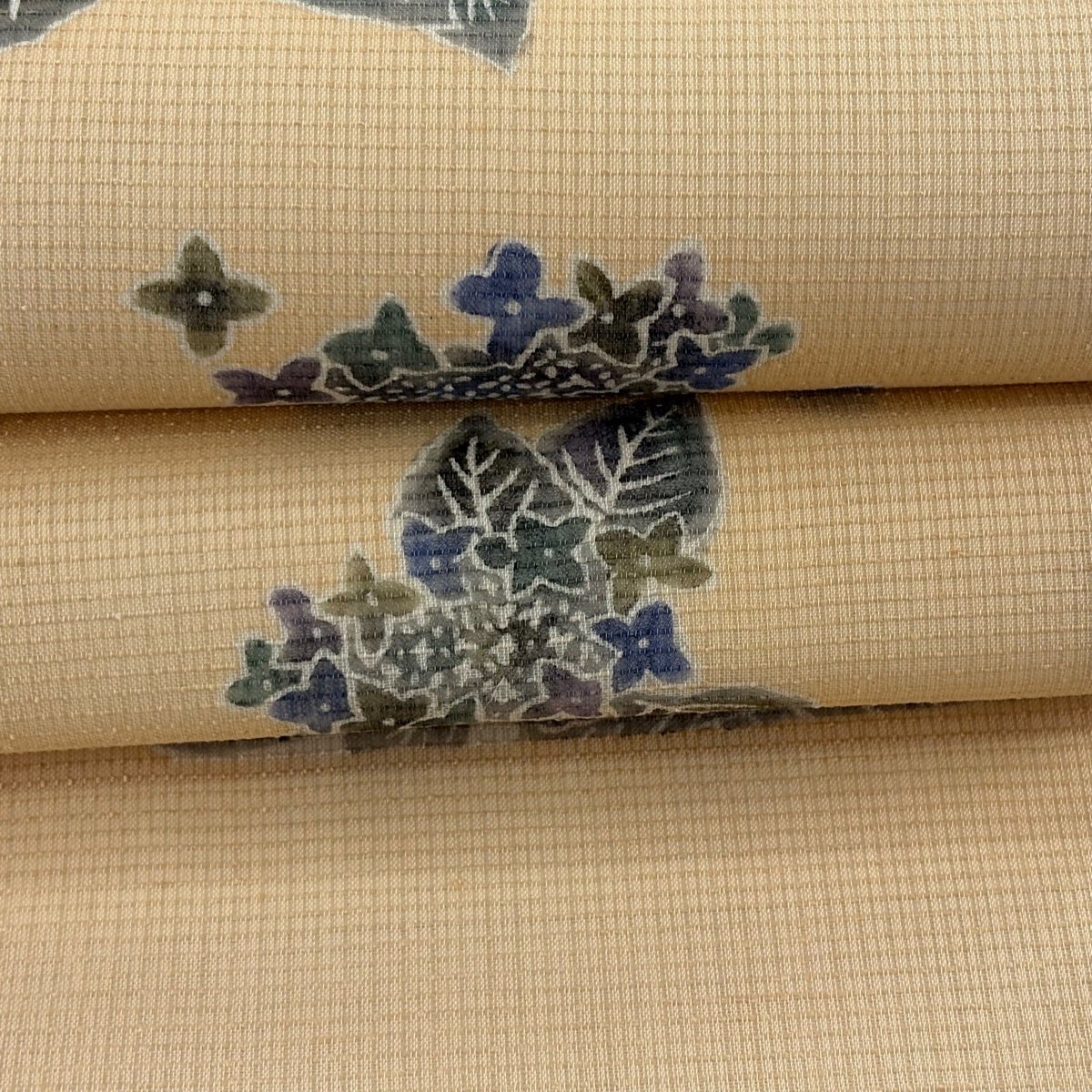 美品】 開き名古屋帯 逸品 落款あり 川島草苑 夏帯 夏紬地 紫陽花 薄茶