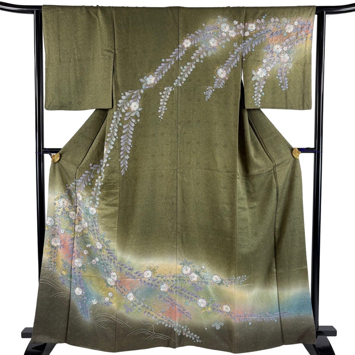 訪問着 身丈156.5cm 裄丈61.5cm S 袷 花唐草 華文 金彩 ラメ 薄黄土色