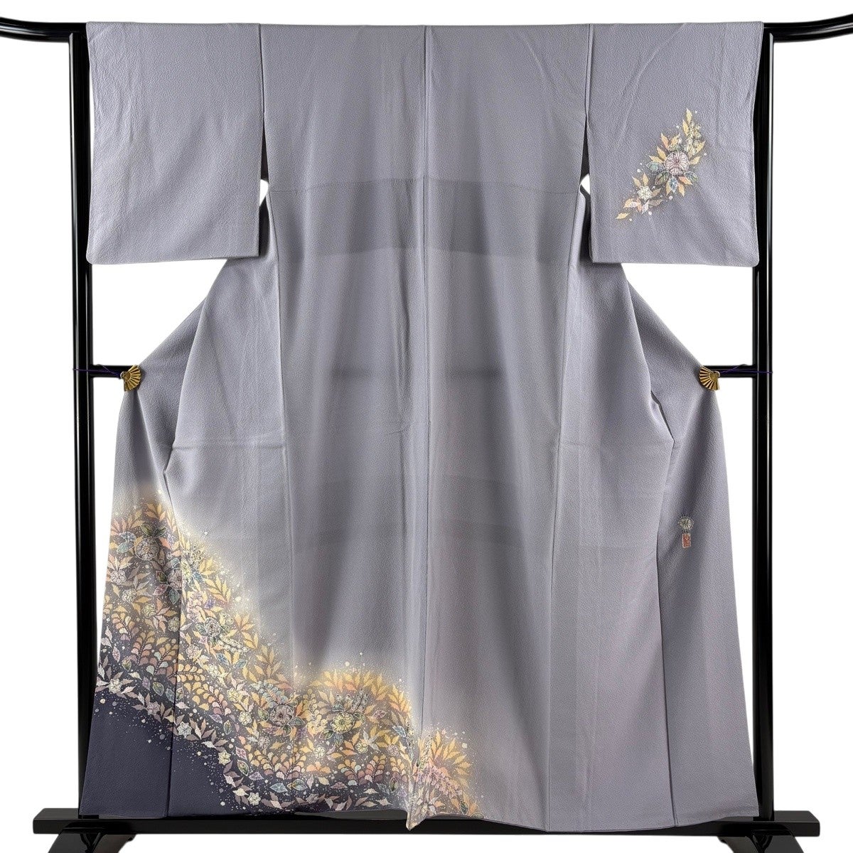 新品 正絹 袷 翠山工房 辻が花 藤 焦茶 トールサイズ 裄丈72 付下げ 身丈160.5cm 裄丈65cm M 袷 翠山工房 落款あり 辻が花 染め分け