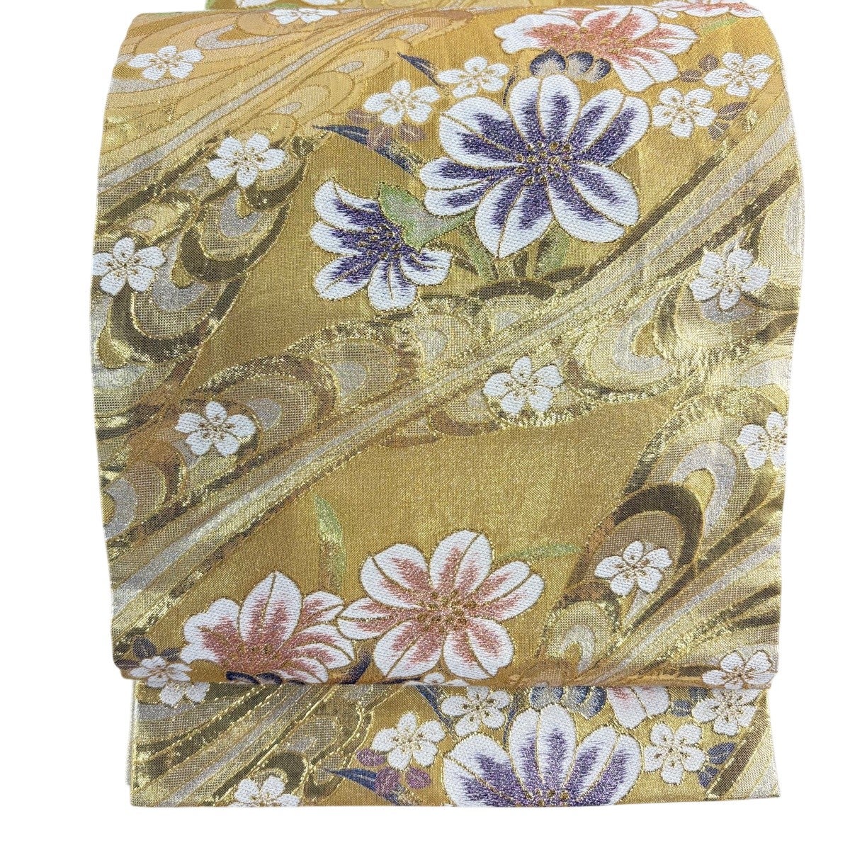 夏帯 紗絽 袋帯 六通柄 正絹 幾何学 金銀糸 イ6899 夏帯 紗絽 袋帯 六