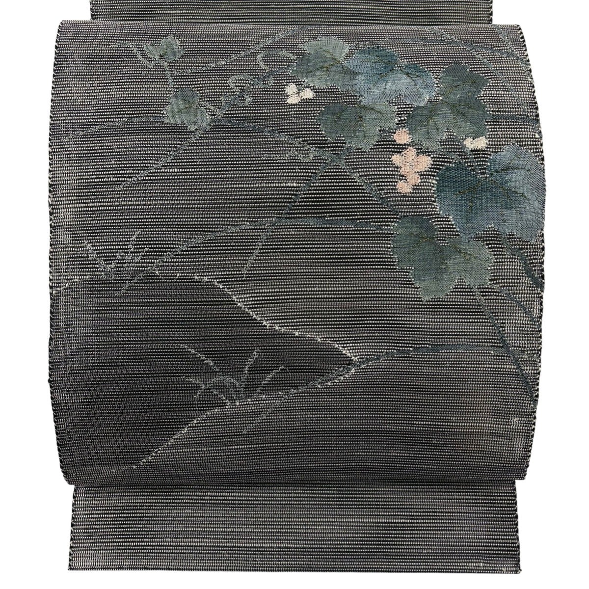 袋名古屋帯 美品 秀品 美保姿 葡萄唐草 鳥 灰色 正絹|中古 袋名古屋帯 美品 秀品 美保姿 葡萄唐草 鳥 灰色 正絹|中古