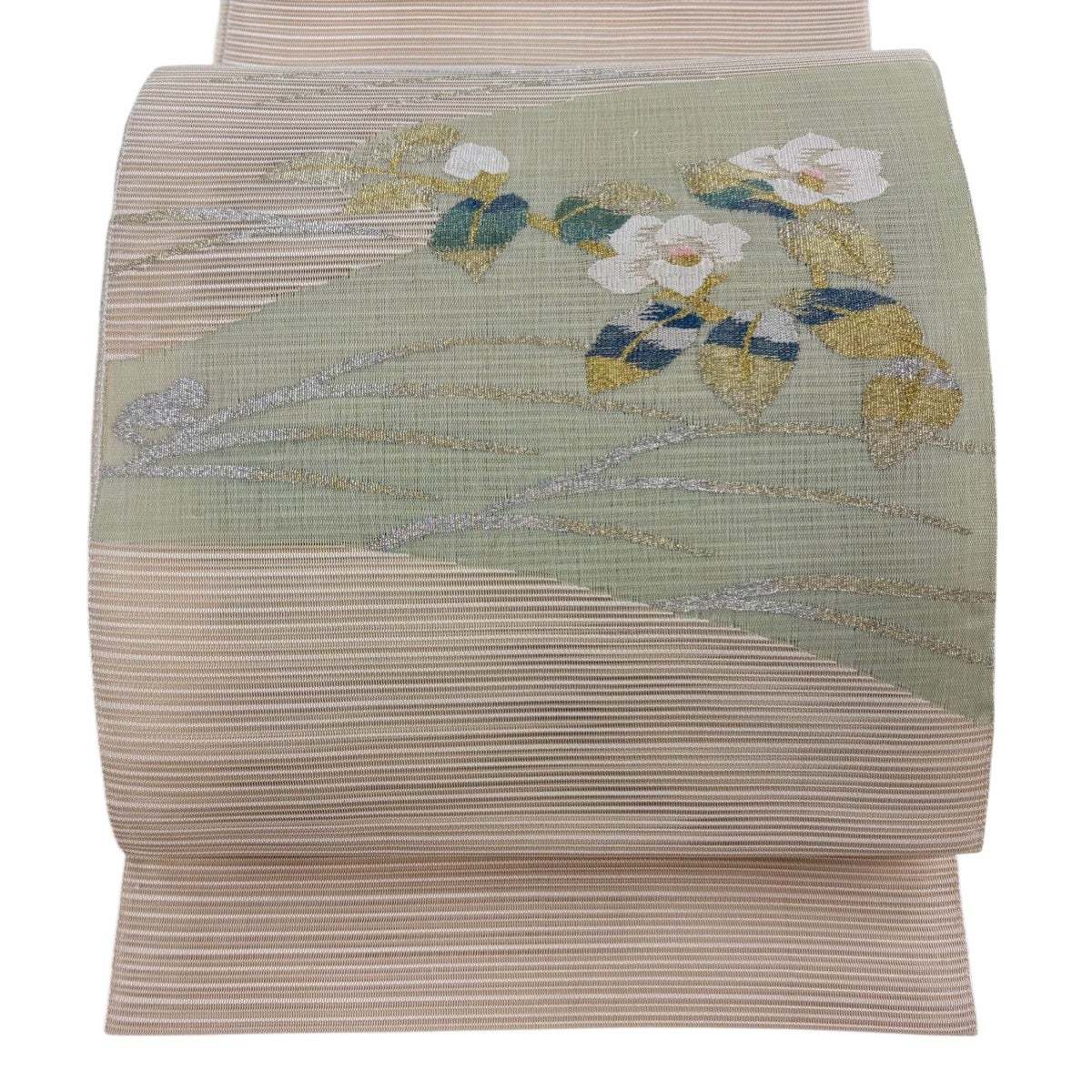 名古屋帯 八寸名古屋帯 松葉仕立て 秀品 美品 紬地 ミミズク 枝葉 草花