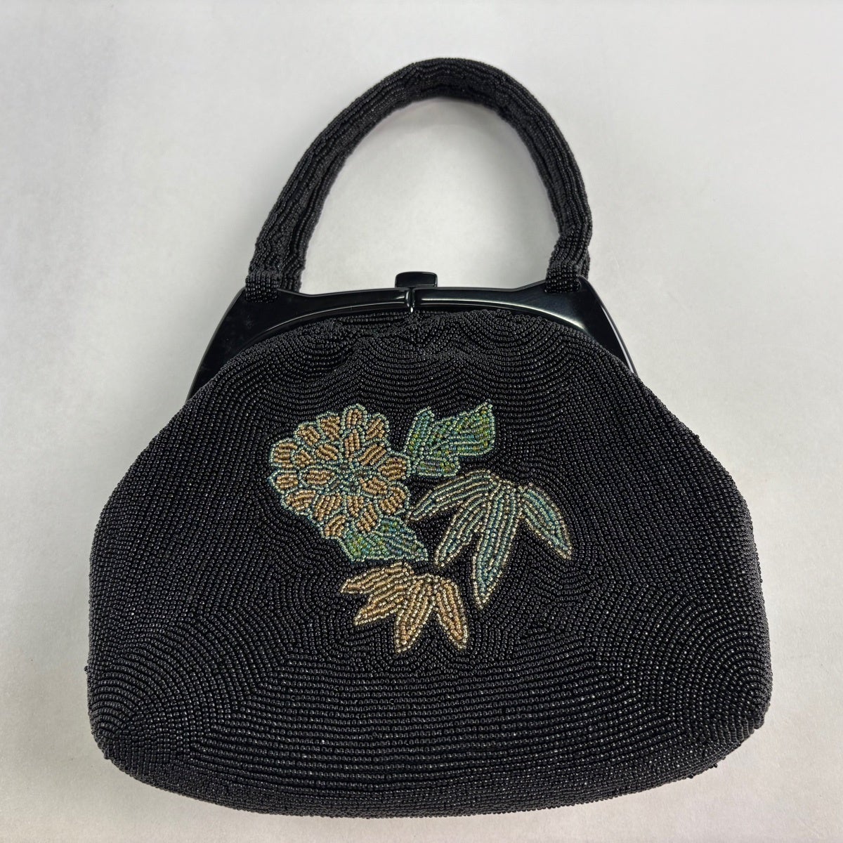和装バッグ 優品 ビーズバッグ フォーマル 草花 黒 ビーズ 和装小物