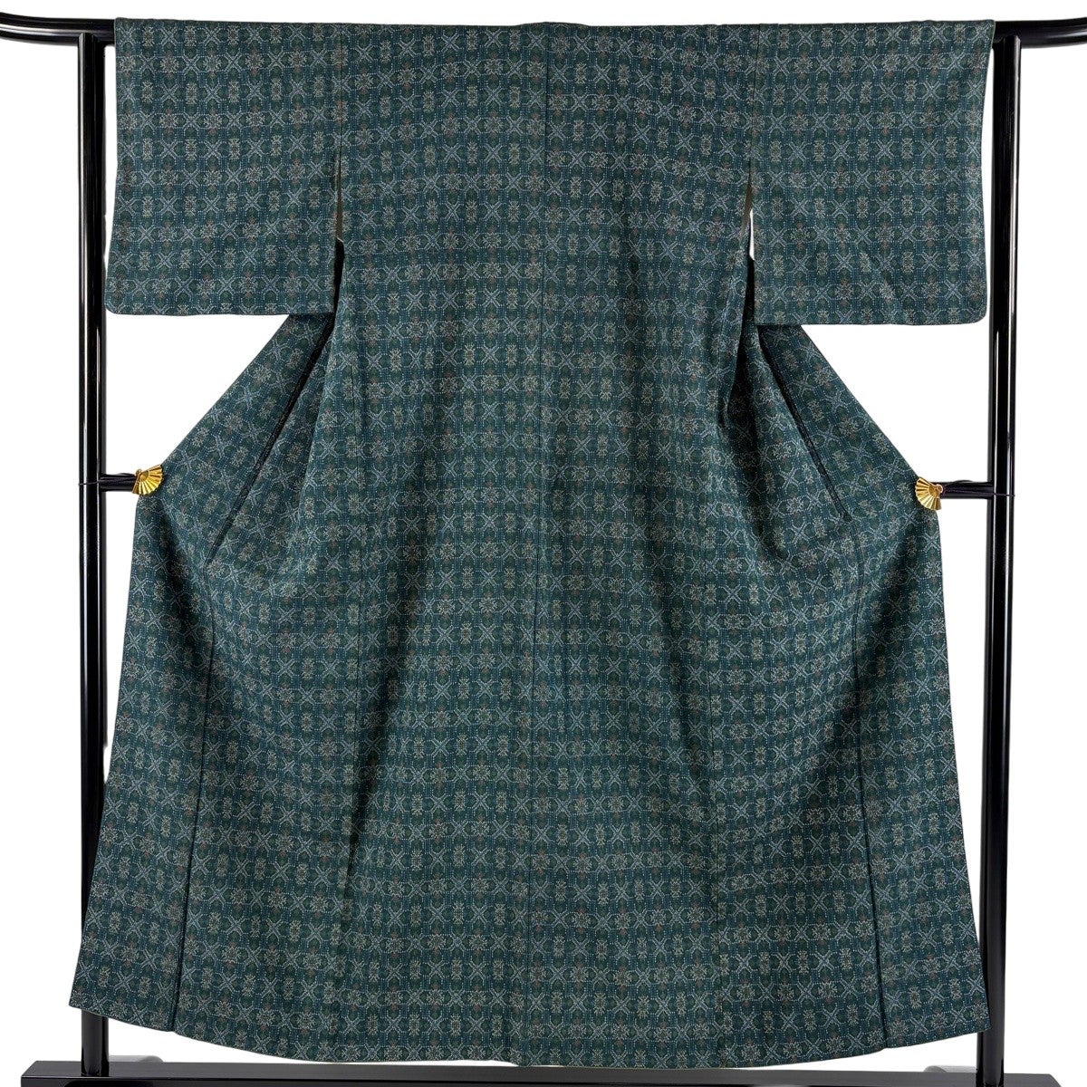 紬 身丈155cm 裄丈62.5cm S 袷 草花 墨色 正絹 優品｜中古・古着