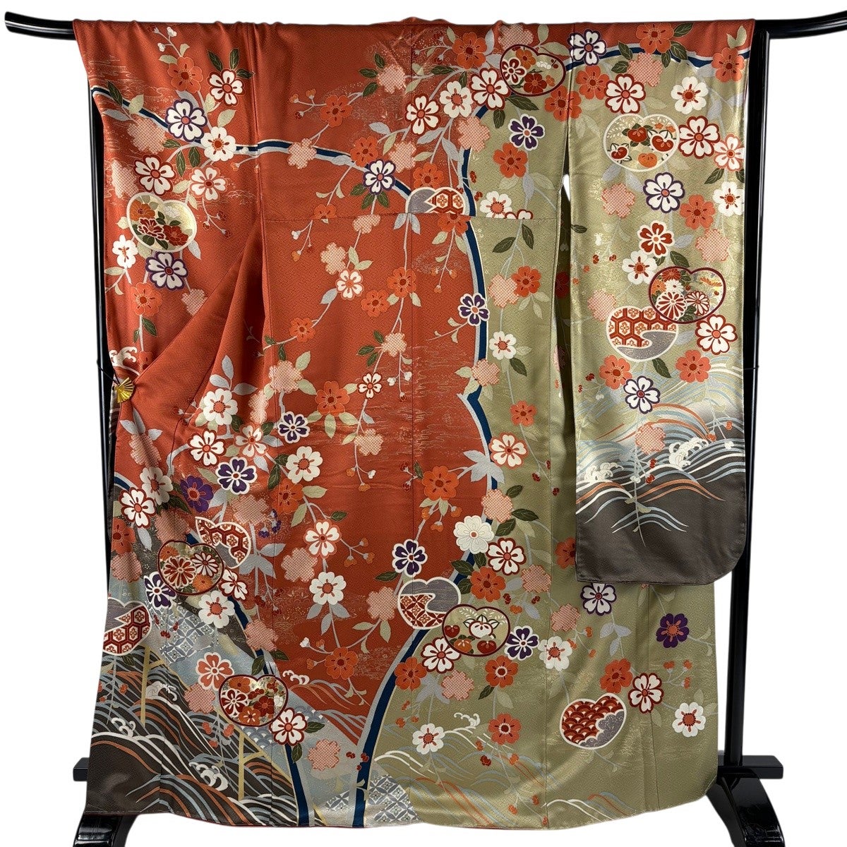 振袖 身丈151cm 裄丈63cm S 袷 谷崎潤一郎之世界 落款あり 桜 波 金糸