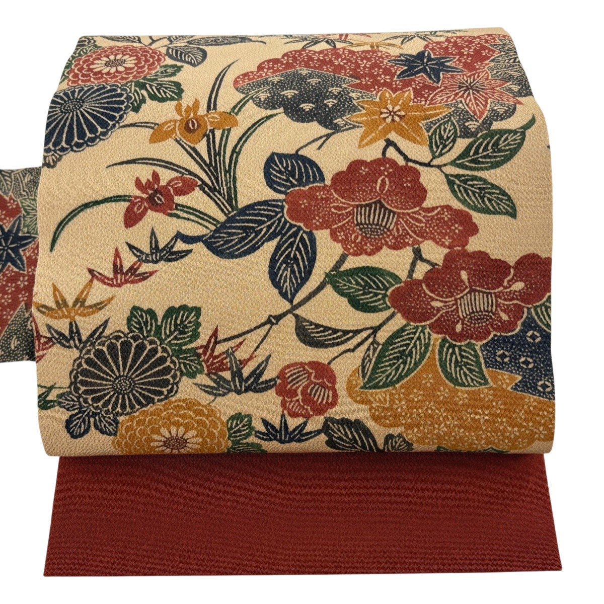 30%OFF 【美品】 名古屋帯 秀品 落款あり 伊勢型染 丸文 草花 茶色