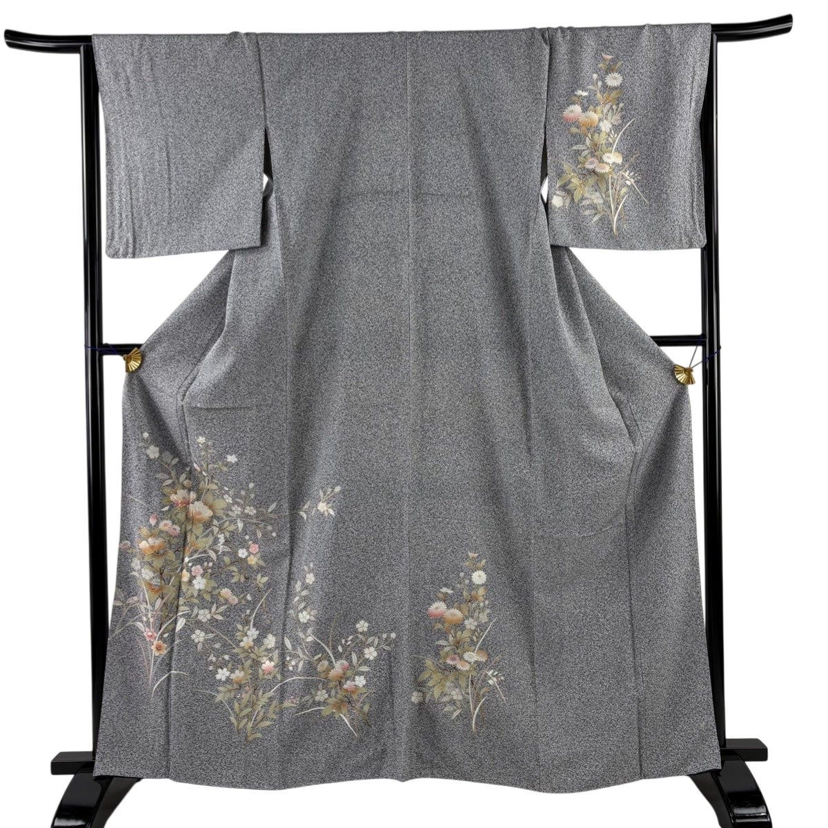 訪問着 身丈160cm 裄丈65cm 正絹 秀品 【中古】 付下げ 身丈160.5cm 裄丈63cm S 袷 器物 霞 銀糸 刺繍 灰紫 正絹 秀品
