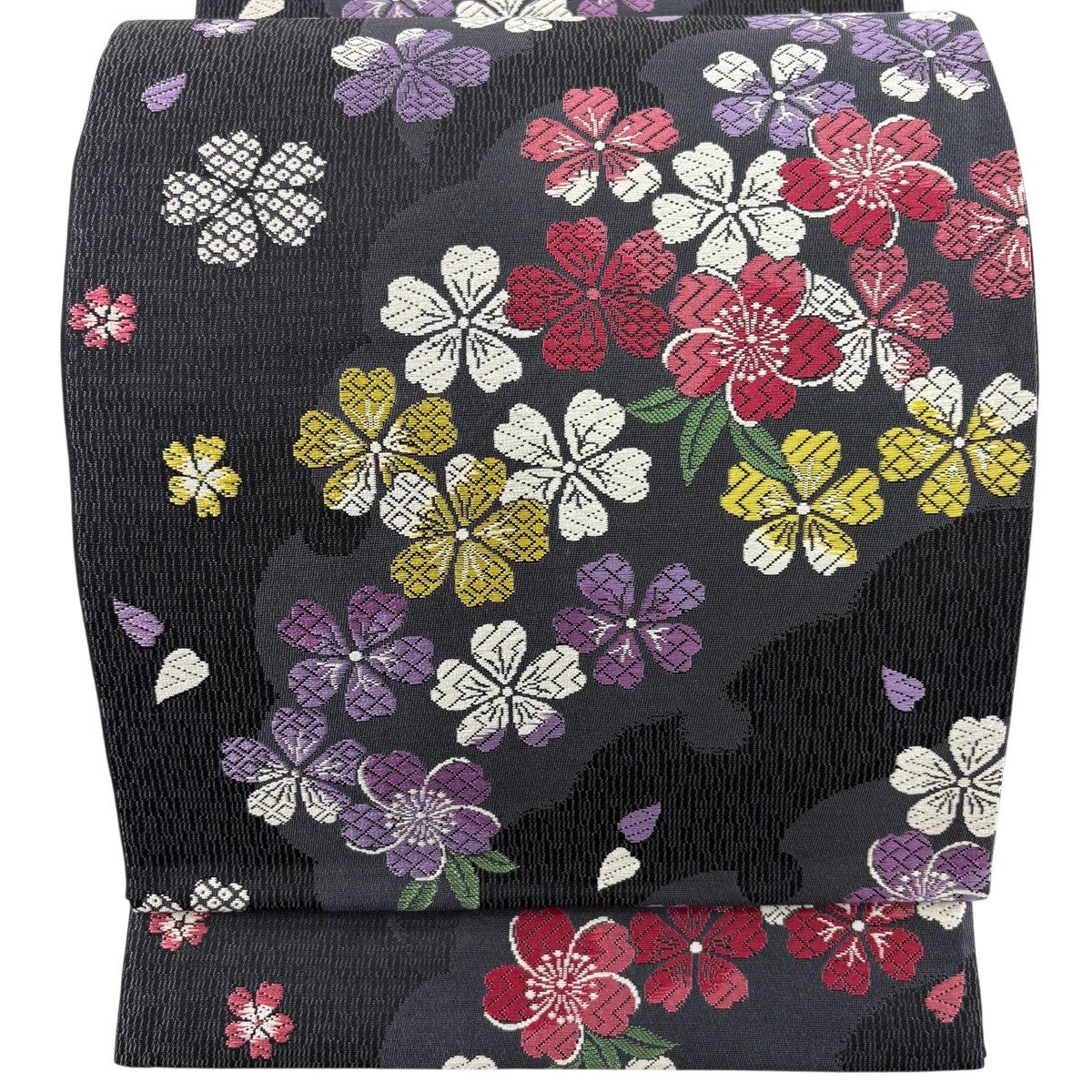 美品】 袋帯 逸品 落款あり 山口成三郎 松皮山桜文 唐織 箔 金色 六通