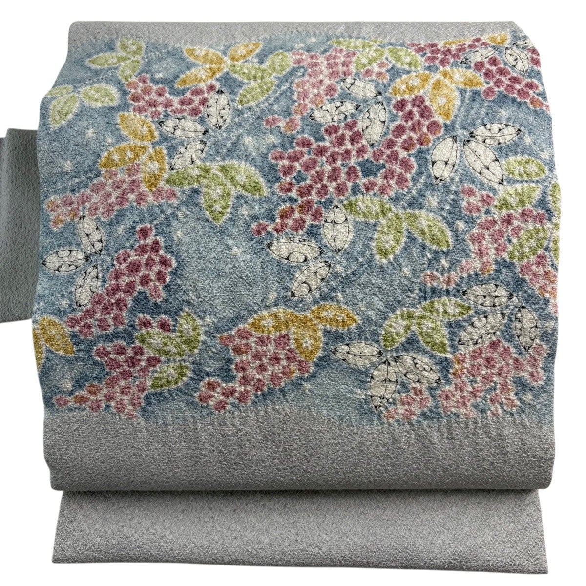 美品】 名古屋帯 秀品 つくし 草花 押し花 灰色 正絹｜中古・古着