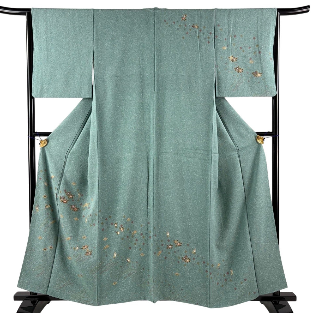 振袖 身丈156cm 裄丈65.5cm M 袷 尾長鳥 藤 金彩 ぼかし 緑 正絹 秀品