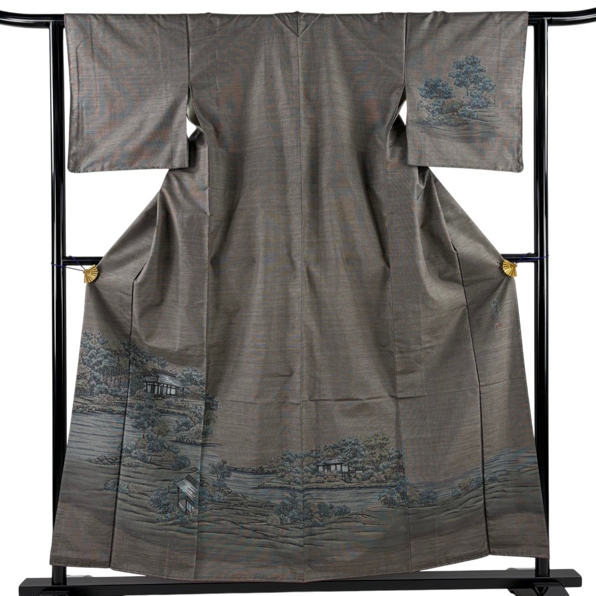 美品】 訪問着 身丈158.5cm 裄丈65cm M 袷 大島紬地 証紙あり 草花 鳥