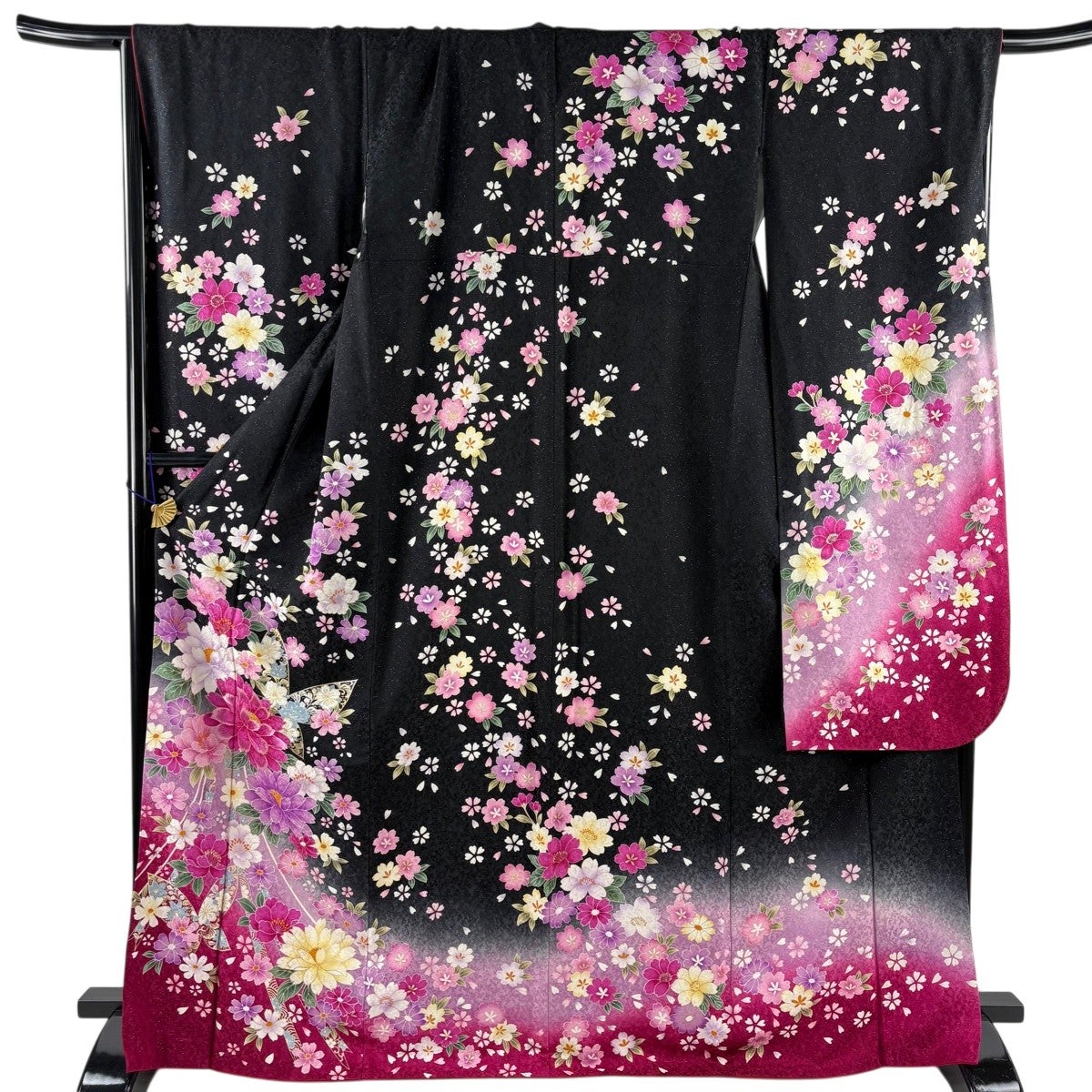 振袖 身丈170cm 裄丈69.5cm L 袷 薔薇 花びら 金銀彩 染め分け 朱色