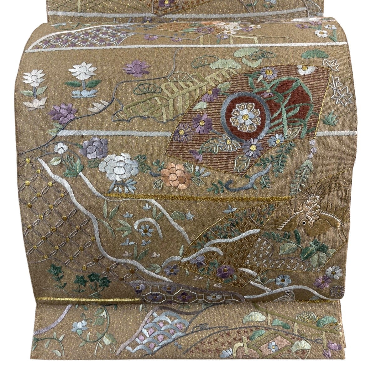 美品】 袋帯 秀品 香貴錦 華文 向かい鳥 唐織 金糸 金色 六通 正絹
